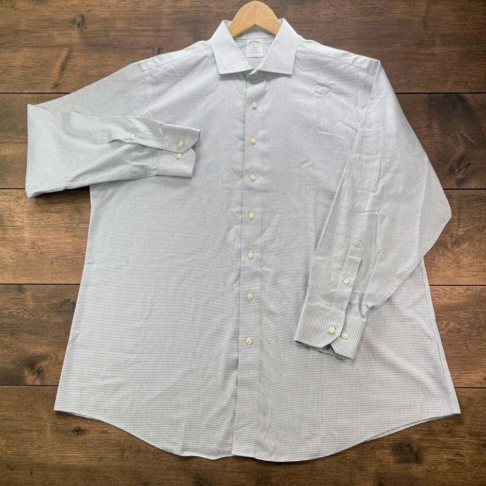 Brooks Brothers 1818 Regent Dress Shirt 18-6/7 Blue White Micro Check Non-Iron